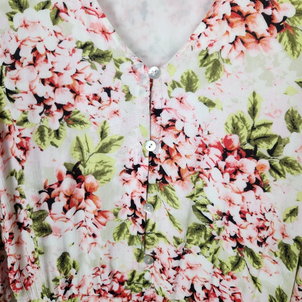 J. Jill White Pink Pebble Hydrangea Elastic Waist Asymmetrical Hem Dress Sz S - Picture 3 of 9